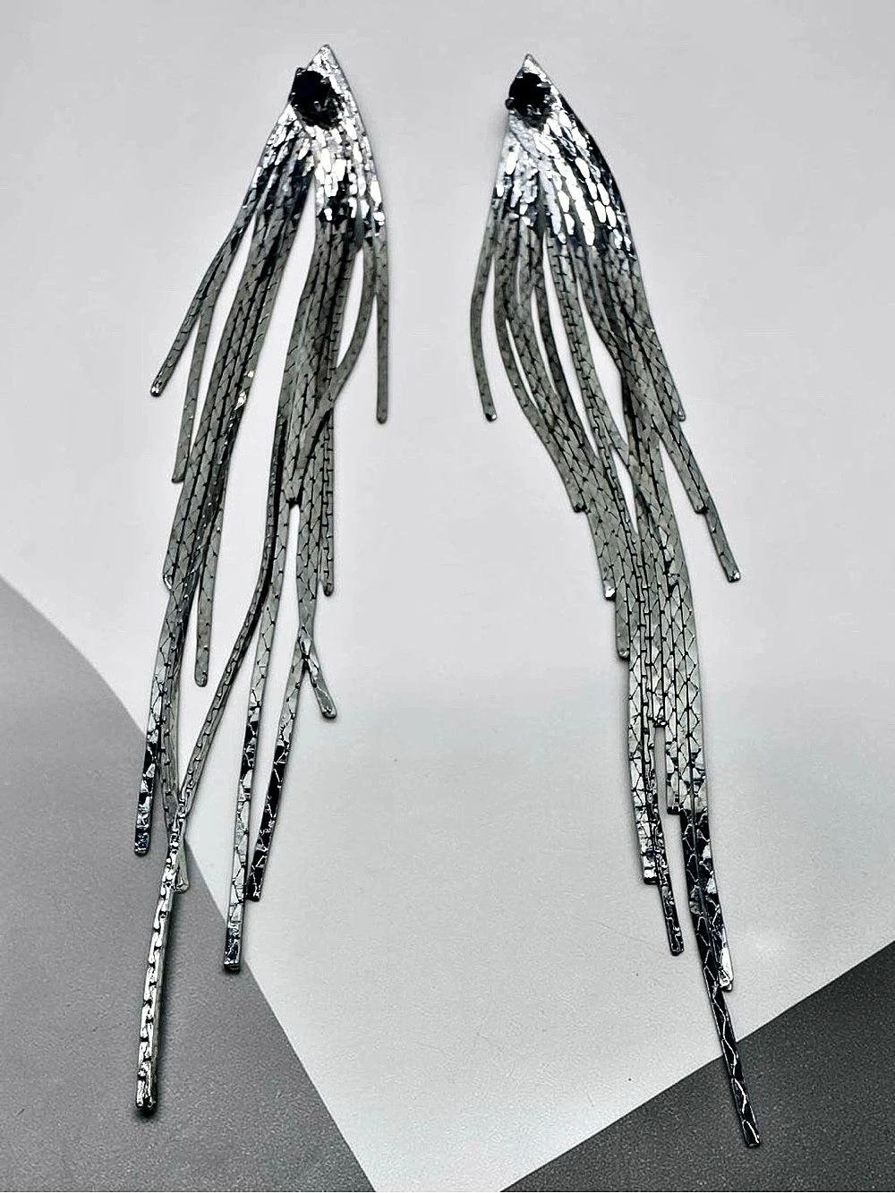 Vintage Silver Fringe Statement Earrings